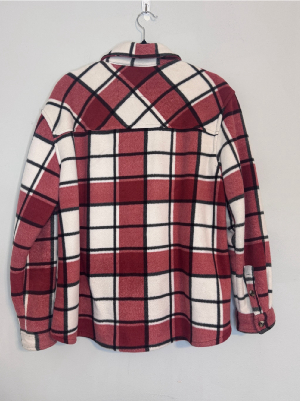 Women's Sage Collective Plaid Teddy Jacket, Size L, Red and White - Picture 2 of 4